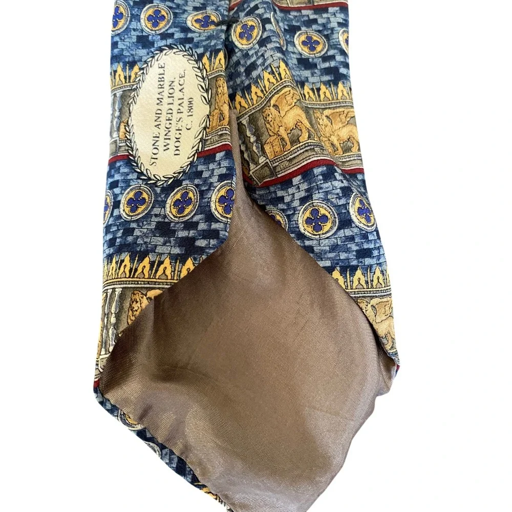 UNICEF‎ Mens Silk Tie Blue Gold Winged Lion Doge's Palace Architecture USA Made